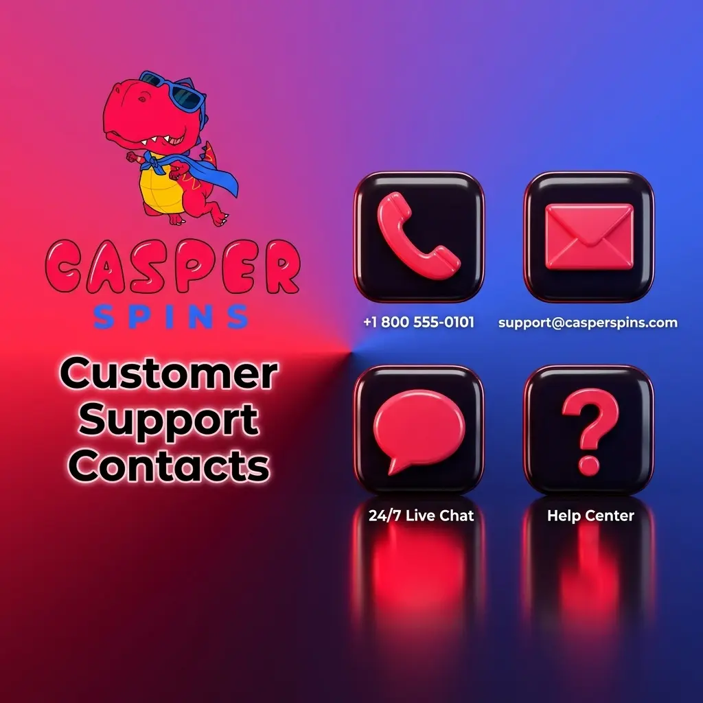 Casper Spins customer support options including live chat, email, and FAQ help centre available 24/7