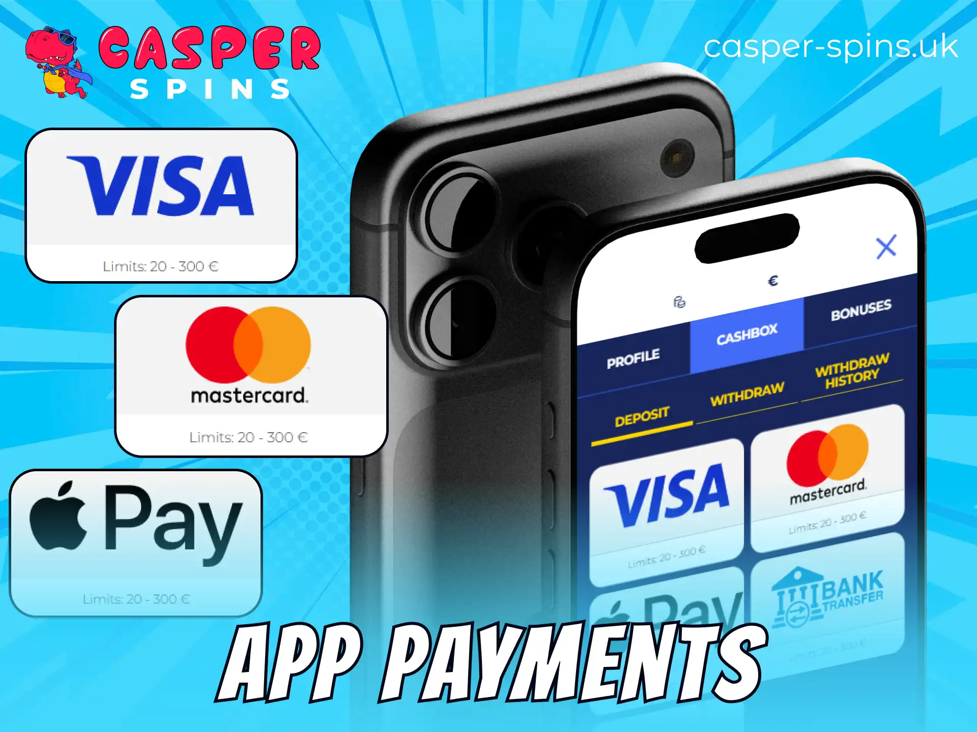 Manage your deposits and withdrawals safely inside the Casper Spins app.