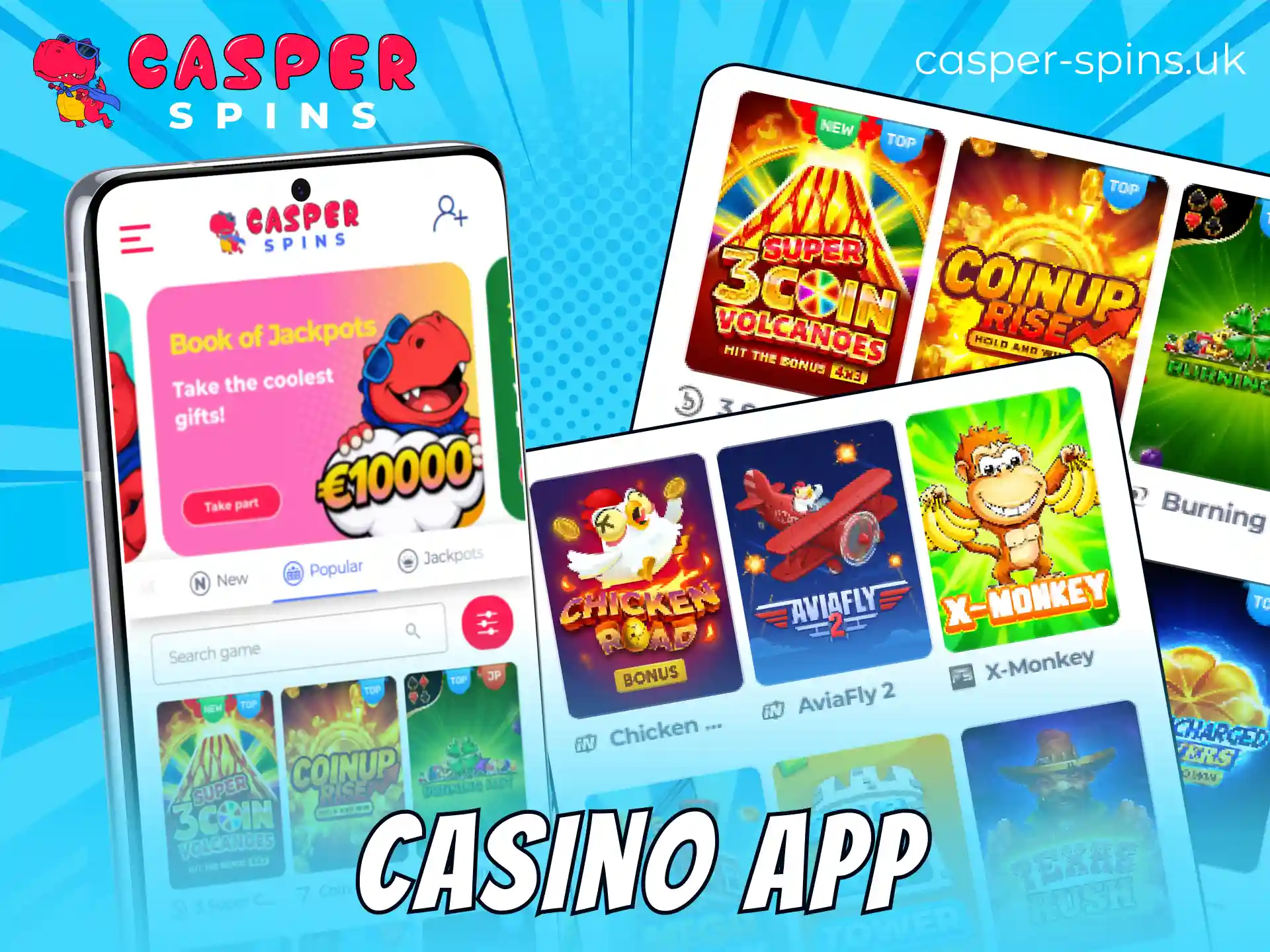 Play slots and live dealer games on the mobile Casper Spins app.