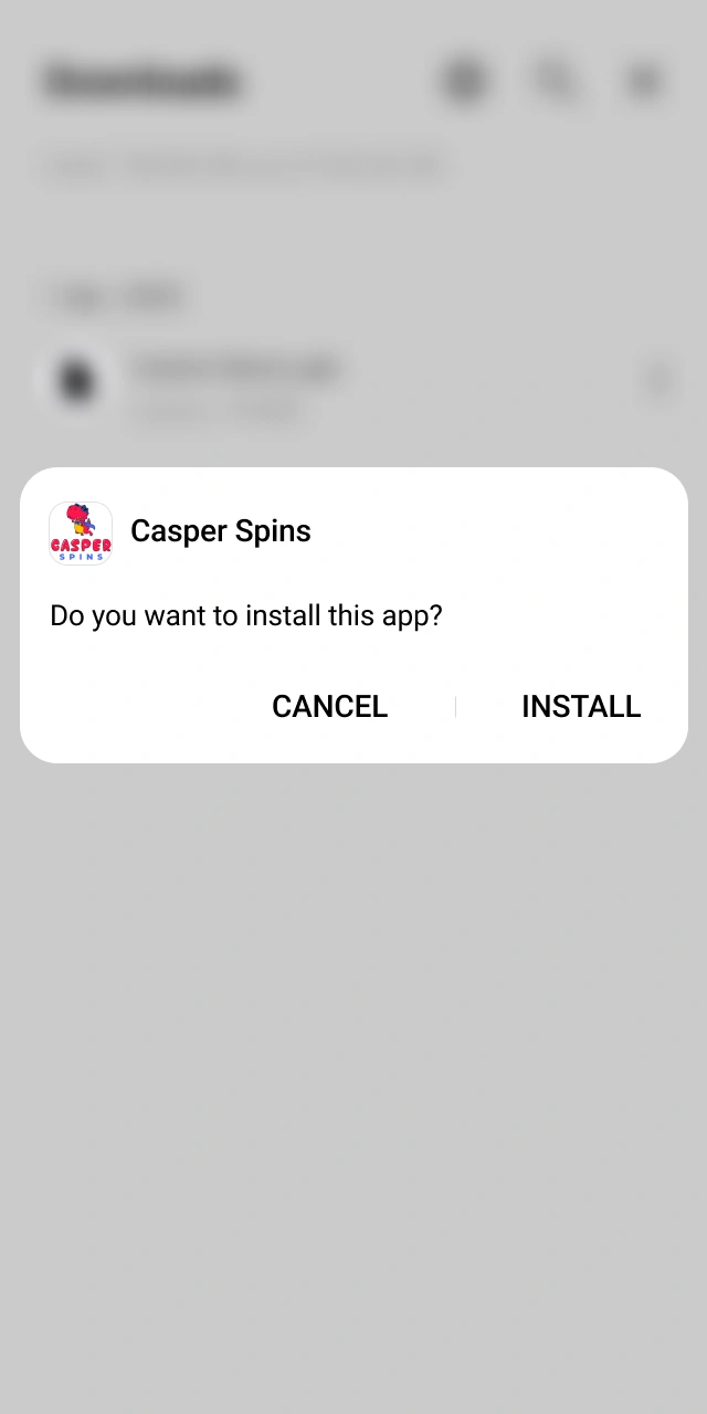 Tap the install option to complete the setup of your Casper Spins app.
