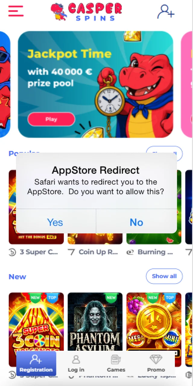 Access the official Apple App Store to proceed with the Casper Spins app download.