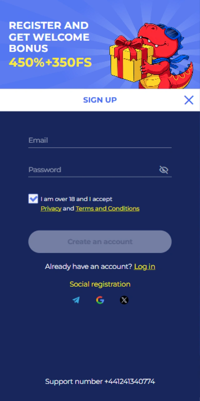 Fill out the mobile registration form inside the Casper Spins app.