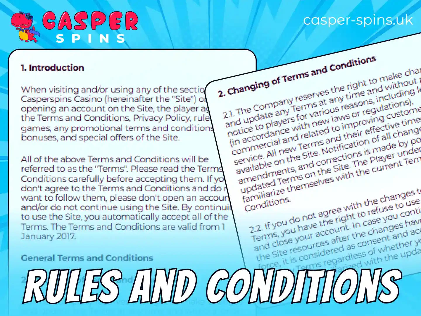 Read the official rules and conditions on Casper Spins betting website.