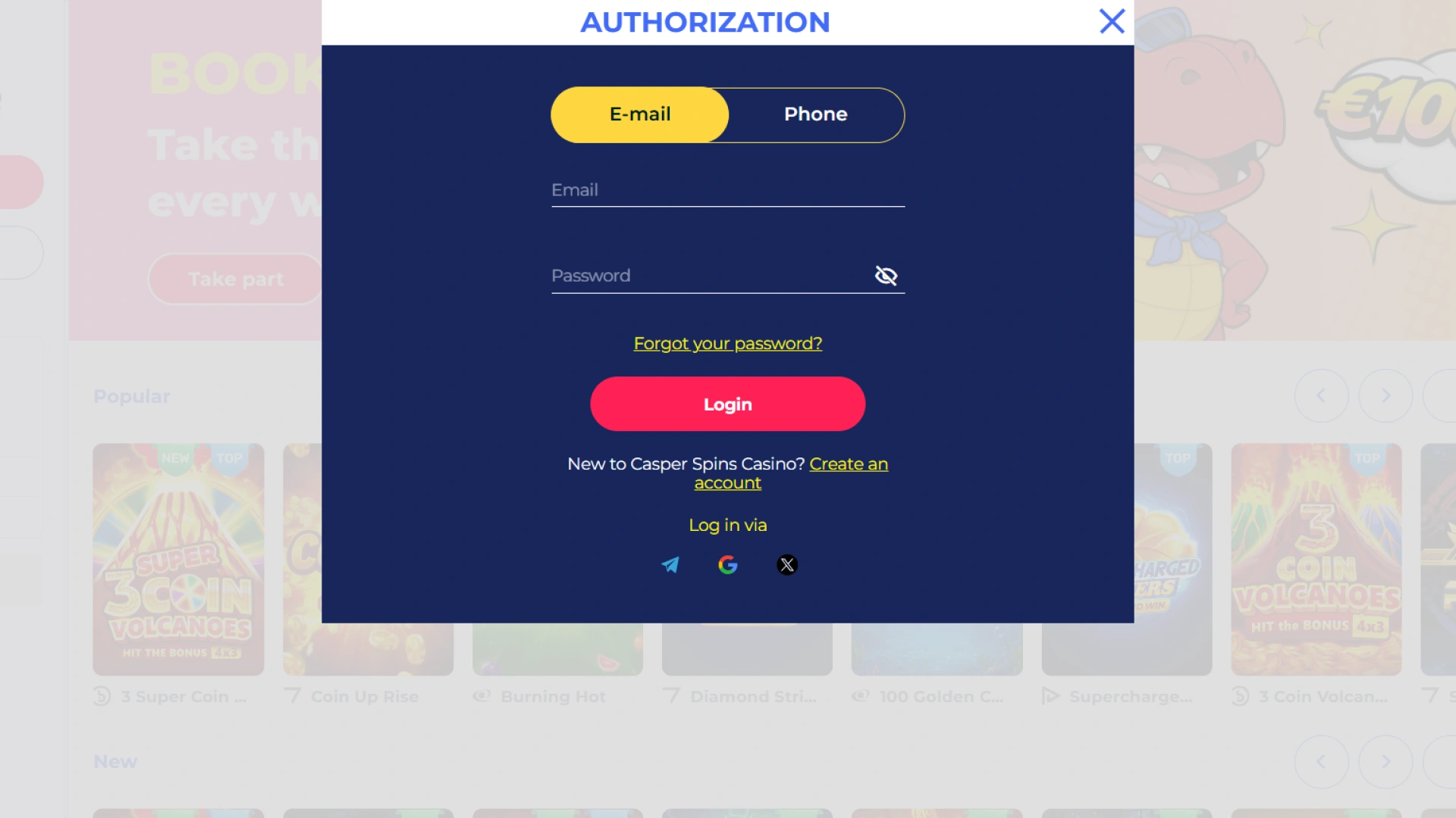 Access your dashboard by logging into the Casper Spins website interface.