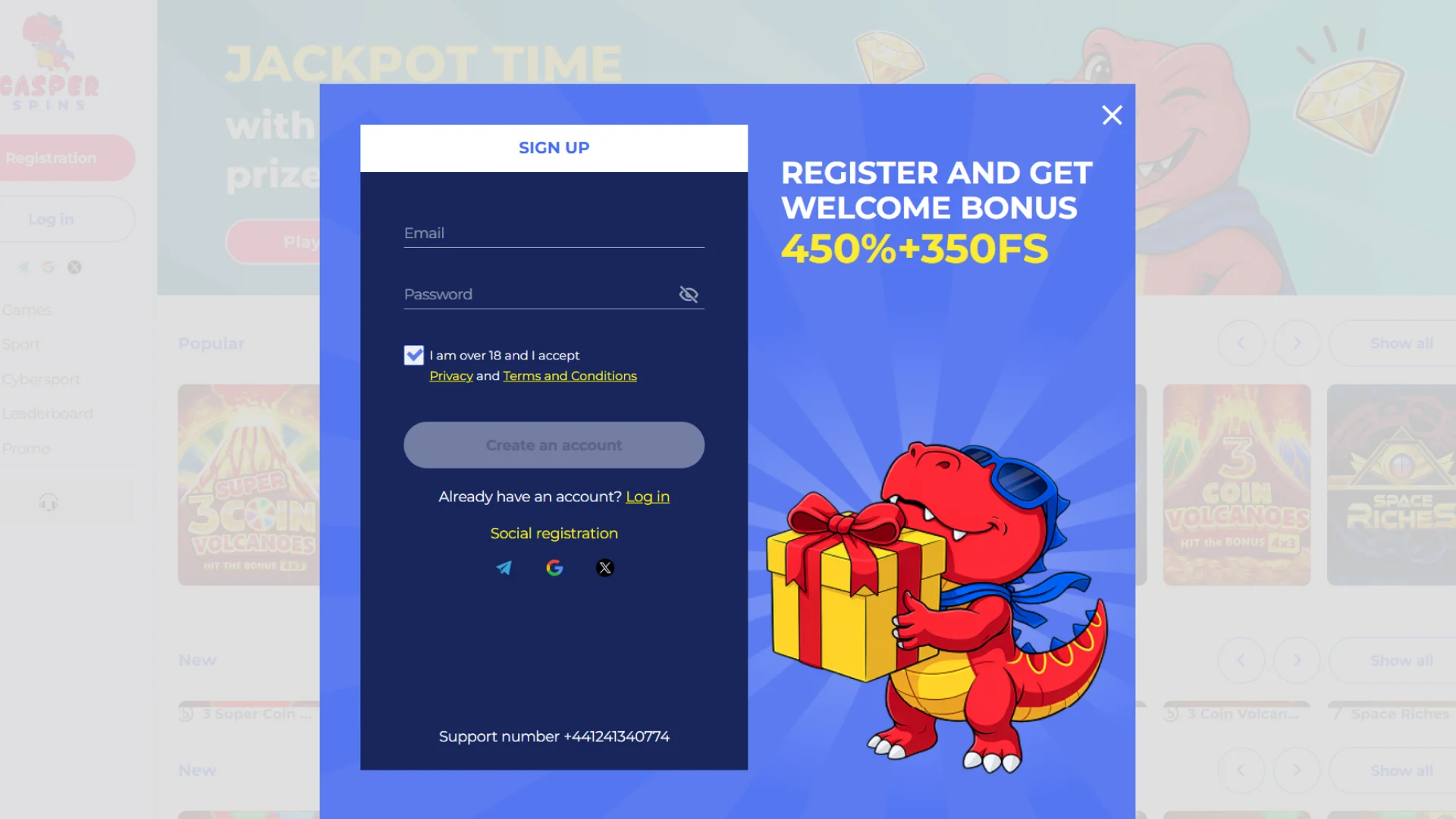 Sign up and register an account on the Casper Spins website.