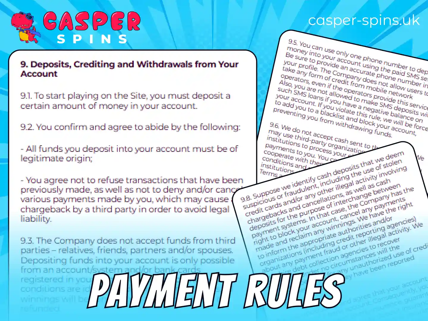 Read the official terms and guidelines under Casper Spins payment rules and conditions.