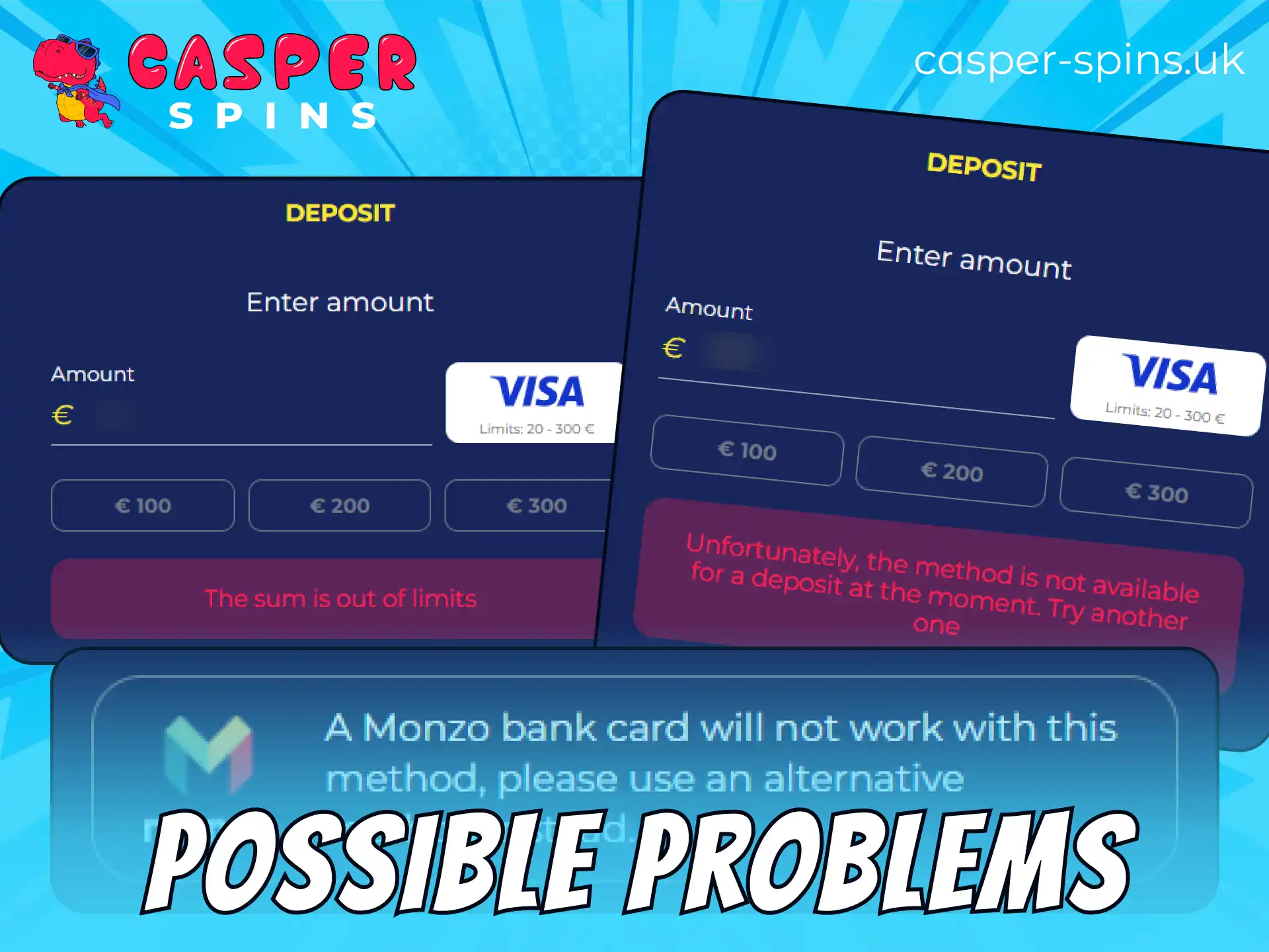 Troubleshoot transactional errors using the guide on Casper Spins payment problems.