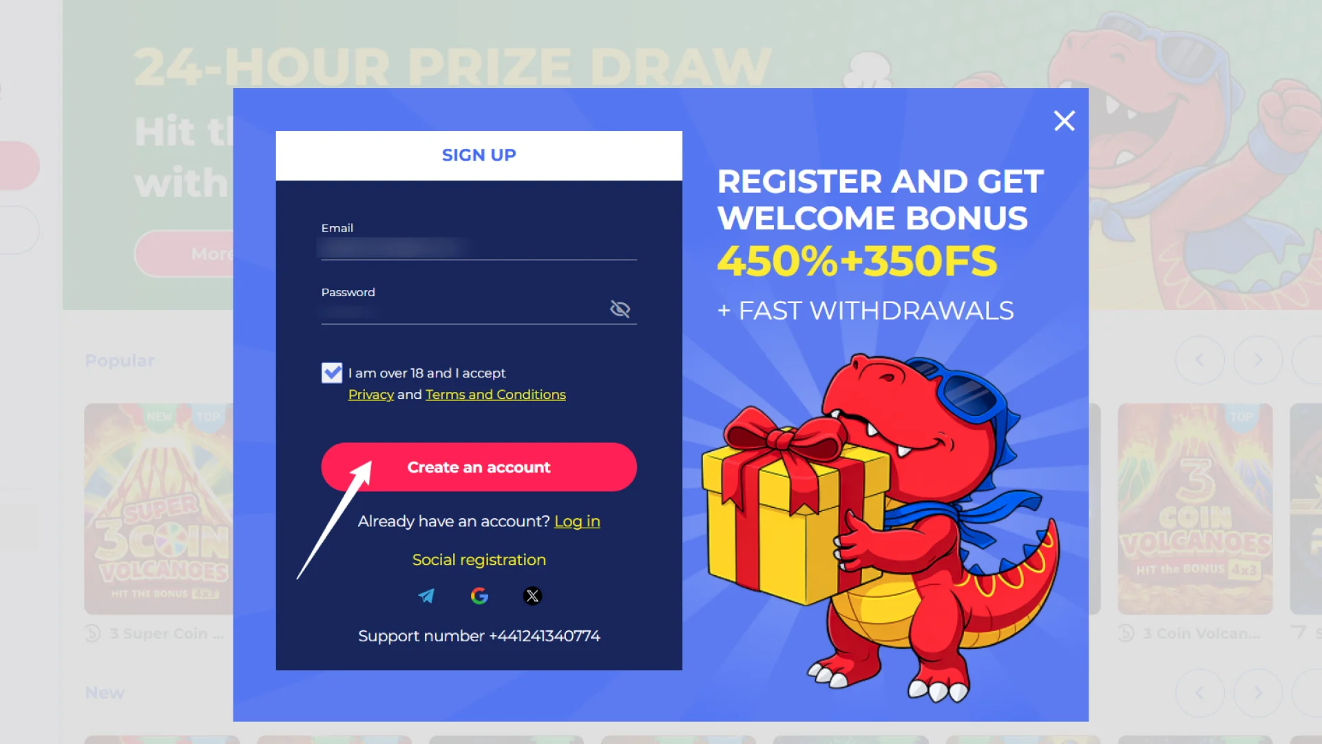 Complete the registration form to open your new account on the Casper Spins website.