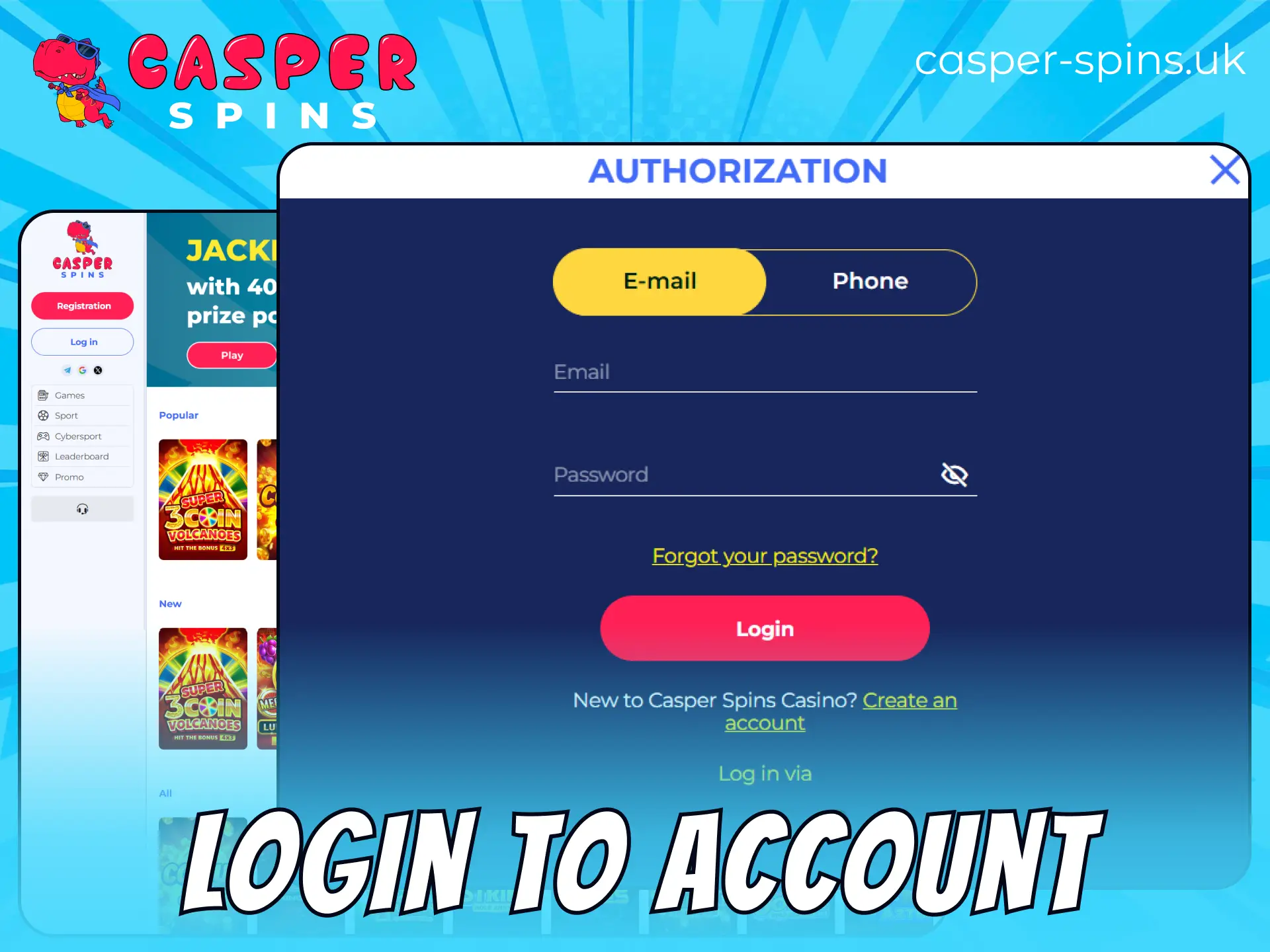 Sign in to your Casper Spins account dashboard quickly and securely.