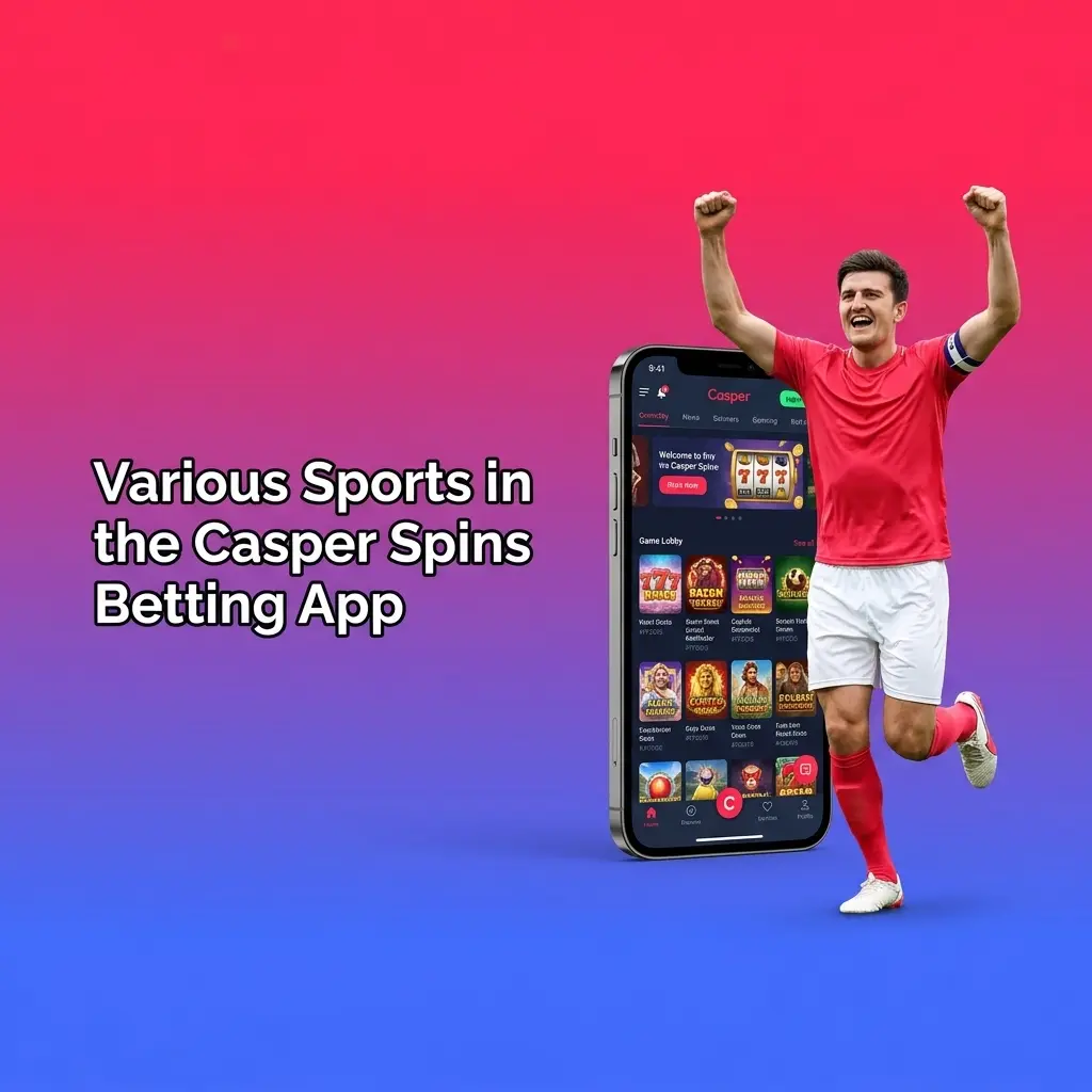 Casper Spins betting app showing various sports including football, tennis, cricket, horse racing and eSports for UK players